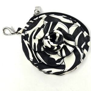 GRACE ADELE BLACK & WHITE ZEBRA PRINT 3D ROSE FLOWER PURSE CHARM COIN WOMEN BAGS